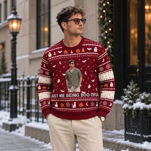 Custom Portrait Halloween Ugly Sweater - Spooky Season Knit Sweater