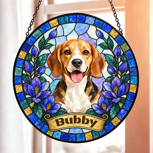 Custom Pet Portrait Stained Glass Style Gift For Pet Lovers - Personalized Window Hanging Suncatcher