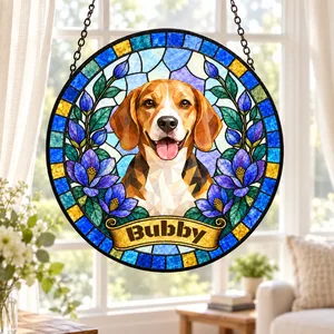 Custom Pet Portrait Stained Glass Style Gift For Pet Lovers - Personalized Window Hanging Suncatcher