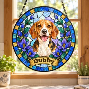 Custom Pet Portrait Stained Glass Style Gift For Pet Lovers - Personalized Window Hanging Suncatcher