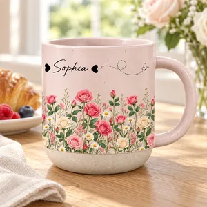 Custom Name & Birth Flower For Her, Coworkers, Daughter, Friends Pottery Cup - Personalized Mug