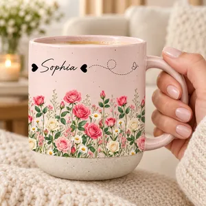 Custom Name & Birth Flower For Her, Coworkers, Daughter, Friends Pottery Cup - Personalized Mug