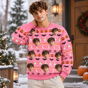 Personalized Halloween Ugly Sweatshirt With Face Photo - Custom Face All Over Print Sweater