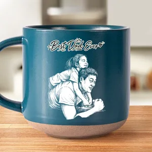 Custom Photo Pencil Sketch Best Dad Grandpa Ever Family Portrait - Personalized Pottery Mug