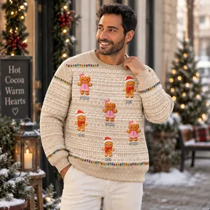 Custom Name Ugly Sweater With Clipart Character Christmas Sweatshirt - Cute Gingerbread Christmas Gift