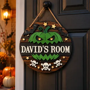 Our Halloween Family Crest Personalized Sign, Custom Family Name Pumpkin Decor, Jack O Lantern Front Door Hanging Decoration