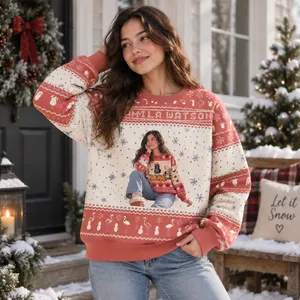 Personalized Christmas Ugly Sweatshirt With Portrait Photo And Name