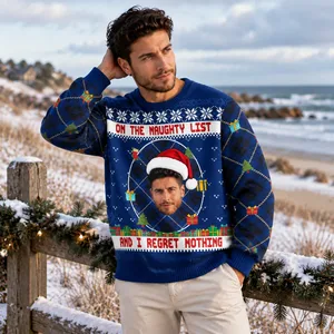 Custom Face Naughty List Sweater - Personalized Christmas Ugly Sweatshirt With Face Photo