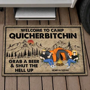 Grab A Beer And Shut The Hell Up - Anniversary, Loving Gifts For Couples, Husband, Wife, Camping Lovers - Personalized Doormat