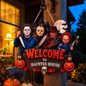 Welcome to Our Nightmare Personalized Halloween Door Sign, Custom Family Name Horror Movie Decor, Slasher Haunted House Front Door Sign, Halloween Gift