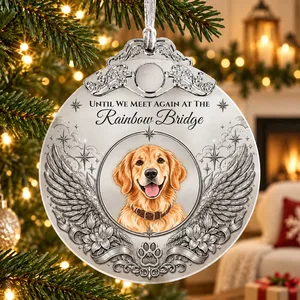 Memorial Pet In Heaven - Personalized Glass Photo Ornament With Silver Cap