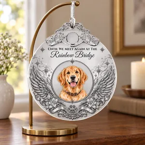Memorial Pet In Heaven - Personalized Glass Photo Ornament With Silver Cap