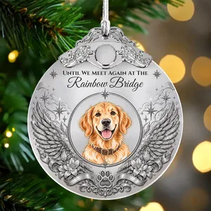 Memorial Pet In Heaven - Personalized Glass Photo Ornament With Silver Cap