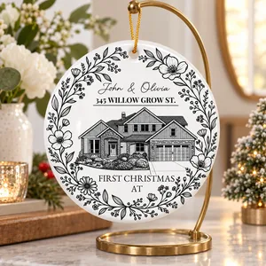 First Christmas At Our New House Custom Photo Sketch Line Art - Personalized Ornament