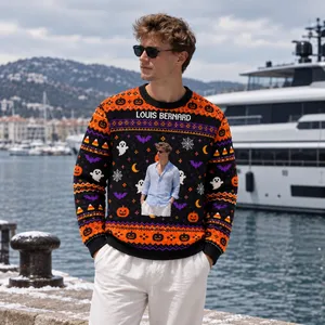 Custom Face Spooky Sweater - Personalized Halloween Ugly Sweatshirt With Portrait Photo And Name
