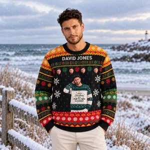 Classic Holiday Pattern Pullover - Custom Photo And Name Christmas Ugly Sweatshirt