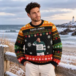 Classic Holiday Pattern Pullover - Custom Photo And Name Christmas Ugly Sweatshirt