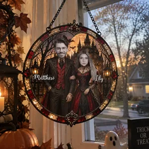 Custom Gothic Couple Halloween Suncatcher Portrait