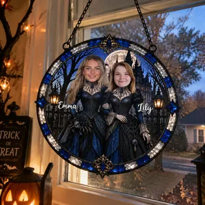 Custom Gothic Couple Halloween Suncatcher Portrait