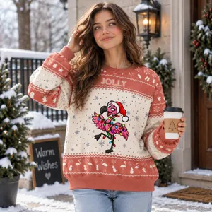 Funny Flamingo Santa Sweater - Personalized Christmas Ugly Sweatshirt With Custom Clipart And Name