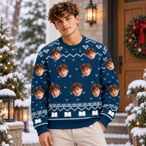 Personalized Christmas Ugly Sweatshirt With Face Photo - Custom Face All Over Print Sweater,
