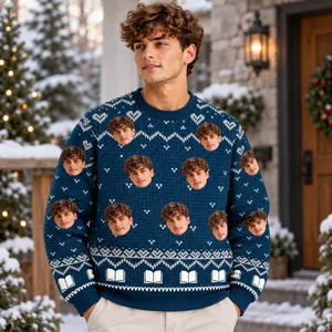 Personalized Christmas Ugly Sweatshirt With Face Photo - Custom Face All Over Print Sweater,