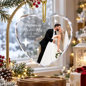 Our First Christmas As Mr & Mrs - Custom Newlywed Couple Photo - Heart Shaped - Personalized Ornament