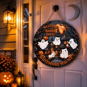 Custom Family Name Halloween Door Sign, Ghost Haunted House Decor, Personalized Pumpkin Mansion Hanging Sign, Cute Spooky Home Gift