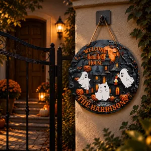 Custom Family Name Halloween Door Sign, Ghost Haunted House Decor, Personalized Pumpkin Mansion Hanging Sign, Cute Spooky Home Gift