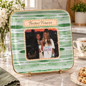 Best Friend Photo Trinket Tray - Birthday Gifts For Bestie, Sister - Vintage Stripe - Personalized Jewelry Dish