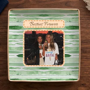 Best Friend Photo Trinket Tray - Birthday Gifts For Bestie, Sister - Vintage Stripe - Personalized Jewelry Dish