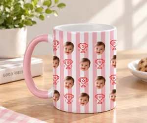Personalized Baby Face Mug for Dad Grandpa, Custom Photo Coffee Cup, Father’s Day Gift, White Accent Mug 685077