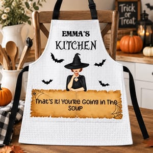 Personalized Witch Apron Custom Name Halloween Cooking Apron, Witch Kitchen Graphic Apron