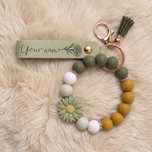 Birth Month Flowers Sketch Bloom Where You're Planted - Personalized Leather Beaded Keychain