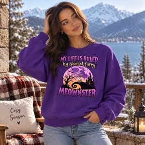 Spoiled Furry Meowmonster Sweatshirt - Personalized Cat Lover Halloween Crewneck Custom Character And Name