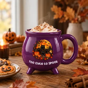 Custom Quote Cauldron Mug, Black Cat Halloween Mug, Pumpkin Witch Coffee Cup, Personalized Spooky Mug, Cat Lover Gift