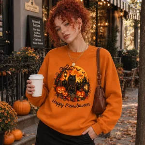 Personalized Halloween Hoodie Custom Quote, Happy Meowloween Black Cat Graphic Sweatshirt, Spooky Cat Lover Hoodie, Halloween Gift