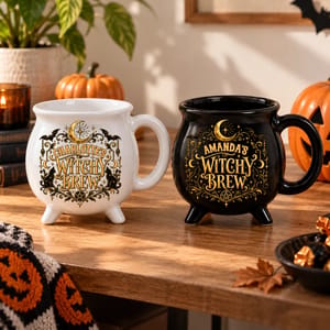 Personal Potion Style My Witchy Brew Personalized Cauldron Mug, Custom Name Gothic Moon Coffee Cup, Halloween Gift for Witch Lovers