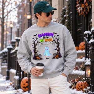 Hangin With My Boos Sweatshirt - Personalized Ghost Halloween Crewneck Custom Character And Name
