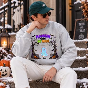 Hangin With My Boos Sweatshirt - Personalized Ghost Halloween Crewneck Custom Character And Name