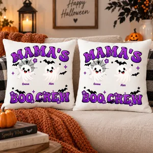 Mama's Boo Crew Throw Cushion - Personalized Halloween Ghost Pillow Custom Characters And Names
