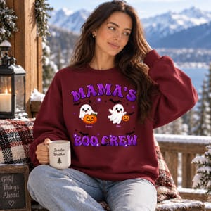 Mama's Boo Crew Ghost Pumpkin Shirt - Personalized Halloween Mama Sweatshirt Custom Characters And Names