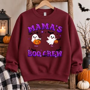 Mama's Boo Crew Ghost Pumpkin Shirt - Personalized Halloween Mama Sweatshirt Custom Characters And Names
