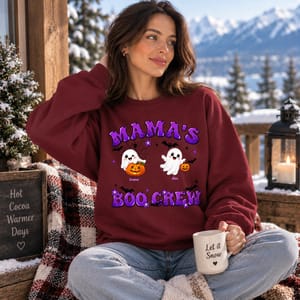 Mama's Boo Crew Ghost Pumpkin Shirt - Personalized Halloween Mama Sweatshirt Custom Characters And Names