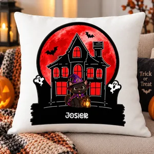 Ghost Costume Dog Haunted House Pillow - Personalized Pet Halloween Throw Pillow Custom Character And Name