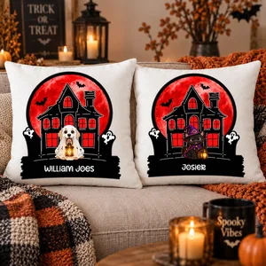 Ghost Costume Dog Haunted House Pillow - Personalized Pet Halloween Throw Pillow Custom Character And Name