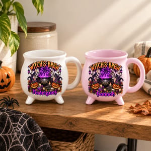 Custom Name Halloween Cauldron Mug, Personalized Witch’s Brew Coffee Cup, Purple Potion Pumpkin Mug, Gothic Gift for Her