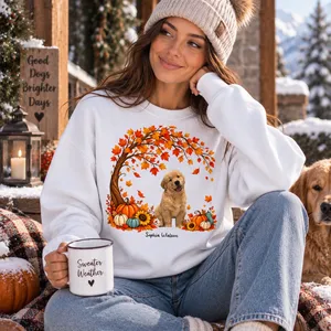 Autumn Leaves and Sunflowers - Personalized Fall Sweatshirt Custom Photo and Name