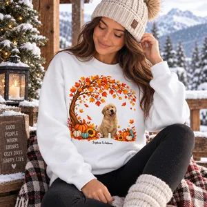 Autumn Leaves and Sunflowers - Personalized Fall Sweatshirt Custom Photo and Name