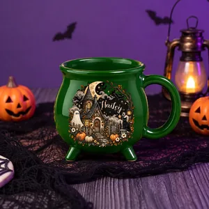 The Haunted Cottage Under the Moon Personalized Mug, Custom Name Ghost Cat Cauldron Cup, Halloween Coffee Gift